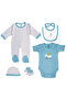 5 piece Sets include Bib, Romper, Mittens, Cap and Sleepsuit, 9-12 Months , Blue