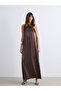 Soulife Brown Halter Neck Lace Satin Dress