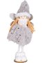Christmas Ornament, Fairy Figure, Pink-Grey - Standing, Wooden Base, Glitter Wings, Holding a Snowflake - 2