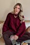 Burgundy Crew Neck Knit Pattern Women's Knitwear Sweater Mg2601 - 8