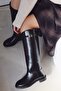 Mass Flat Sole Belt Buckle Riding Boots Women's Shoes Black - 2