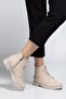 165-225 Beige Leather Lace-Up Zippered Casual Women's Boots - 4