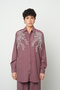 Women's Front Stone Embroidered Striped O Oversized Shirt