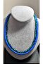Navy Blue Fimo and Glass Bead Necklace