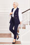 Handkerchief Collar Striped Vest Trousers Two-Piece Suit Navy Blue - 3