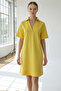 V-Neck Short Sleeve Yellow Shirt Dress - 3