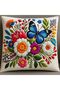 Digital Printed Punch Embroidery Look Decorative Throw Pillow Cover/ Vibrant Flowers - 5