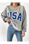 Women's Oversized Usa Printed Crew Neck Sweatshirt - 6