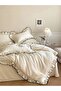 Ruffled 100% Cotton Trimmed Ecru Cotton Single Duvet Cover Set - 2