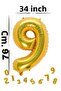 Foil Balloon Number Gold Color 34 Inch 76 cm Helium Compatible - 3