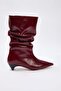 Bordo Körüklü Kadın 4 cm Kitten Üçgen Topuklu Premium Çizme TAKAW26CZ00029 - 4