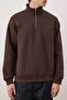 Koyu Kahverengi Yeni Oversize/Geniş Kesim Nakışlı Dik Yaka İçi Polar Sweatshirt TMNAW26SW00008 - 3