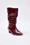 Bordo Körüklü Kadın 4 cm Kitten Üçgen Topuklu Premium Çizme TAKAW26CZ00029 - 2