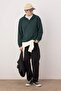 Petrol Yeşili Yeni Oversize/Geniş Kesim Polo Yaka Kalın Çıtçıtlı Sweatshirt TMNAW26SW00051