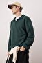 Petrol Yeşili Yeni Oversize/Geniş Kesim Polo Yaka Kalın Çıtçıtlı Sweatshirt TMNAW26SW00051 - 2