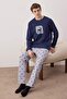 Lacivert Geyik Baskılı Regular Fit Örme Pijama Takımı TMNAW25PT00040