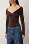 Koyu Kahverengi Carmen Yaka Uzun Örme Sandy Body TPRAW26BD00022 - 3