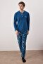 İndigo Polar Yumuşak Dokulu Nakışlı Örme Pijama Takımı TMNAW25PT00057 - 2