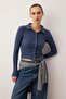 İndigo Düğme Detaylı Vücuda Oturan Crop Polo Yaka Fitilli Esnek Örme Bluz TWOAW22BZ0522