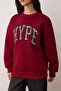 Burgundy Plaid Embroidered Oversize Thick Fleece Lined Knitted Sweatshirt Twoaw26Sw00231 - 3