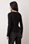 Siyah V Yaka Düğmeli Peplum/Bele Oturan Esnek Örme Bluz TWOAW26AU00118 - 4