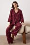 Bordo Kurdele/Fiyonklu ve Çiçekli Viskon Dokuma Pijama Takımı THMAW26PT00065