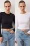 Black-White 2 Pack Fitted Crew Neck Crop Ribbed Stretchy Knitted Blouse TWOAW22BZ0331