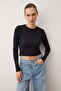 Black-White 2 Pack Fitted Crew Neck Crop Ribbed Stretchy Knitted Blouse TWOAW22BZ0331 - 2