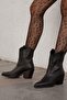 Mubiano Genuine Leather Collection Women's Short Heeled Cowboy Boots Black - Mcalm4705 - S - 7