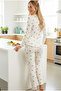 Ecru Floral Patterned Cotton Openwork Perforated Lace Knitted Pajama Set7928-9 - 3