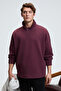 Edison Men's Half Zipper Sleeve Printed Stand Collar Burgundy Sweatshirt - 3