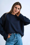 Women's Navy Blue Relax Fit Comfortable Cut 100% Cotton Long Sleeve Crew Neck Basic T-Shirt - 4