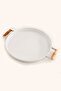 London 31 cm White Presentation Metal Serving Tray Set Breakfast Wooden Handle Treat Tray - 4