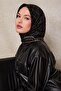 وشاح حريري أسود منقوش بنقشة التويل