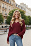 Women's Burgundy V-Neck Comfortable Fit Knitwear Sweater - 2