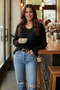 Women's Black V-Neck Comfortable Fit Knitwear Sweater - 3