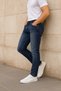 Men's Navy Blue 5-Pocket Classic Slimfit Regular Waist Buttoned Lycra Skinny Leg Jean Trousers C300 - 5