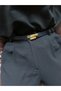 Glide Stripe Patterned Women's Gold Buckle Belt Waist Belt Coat Belt Dress Belt Trouser Belt - 2