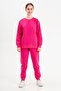 Crew Neck Unisex Children's Tracksuit Set Made of Three-Layer Thick Fabric