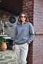 Women's Gray Polo Collar Cotton Soft Thick Fabric Oversized Sweatshirt - 2