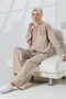 Women's Stone Color Seasonal Combed Cotton Bottom and Top Sporty and Comfortable Two-Piece Tunic Trousers Stylish Hijab Set - 4