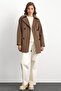 Epaulette Detailed Oversize Short Coat Mink 3149