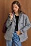 Double-Breasted Short Coat with Cape and Arm Panel Detail Light Gray 3161