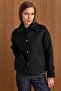 Snap Closure Pat Detailed Short Coat Black 3163 - 4