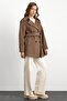 Epaulette Detailed Oversize Short Coat Mink 3149 - 3