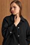 Snap Closure Pat Detailed Short Coat Black 3163 - 6