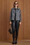 Snap Closure Pat Detailed Leopard Patterned Short Coat Gray 3163-L - 2