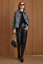 Snap Closure Pat Detailed Leopard Patterned Short Coat Gray 3163-L - 4