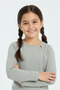 Cotton Collar Piping Button Detailed Girl's T-shirt - Gray - 2