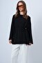 Alaçati Style Women's Black Crew Neck Off Shoulder Tie-Up Ov Oversized Weatshirt Vs01339 - 2